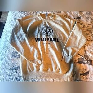 Gildan Volleyball Sweatshirt M USA Eagle Seal Military Style Pullover Beige